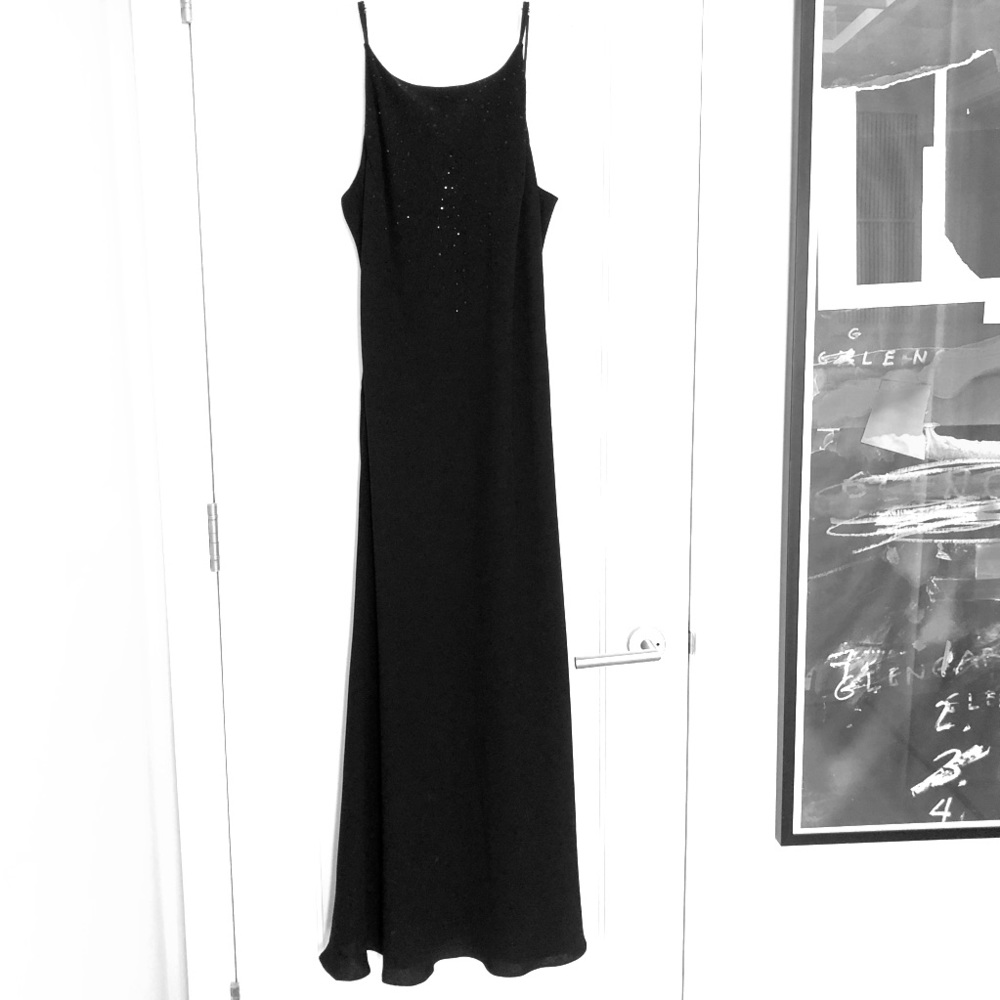 Black evening gown with simple embellishments
